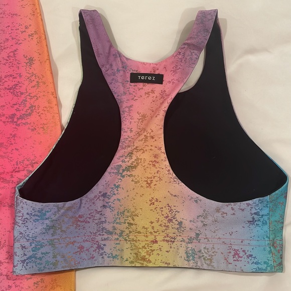 TEREZ Balayage Foil Print Metallic Shimmer Leggings and Top BRA Tank Set Multi - Picture 3 of 7